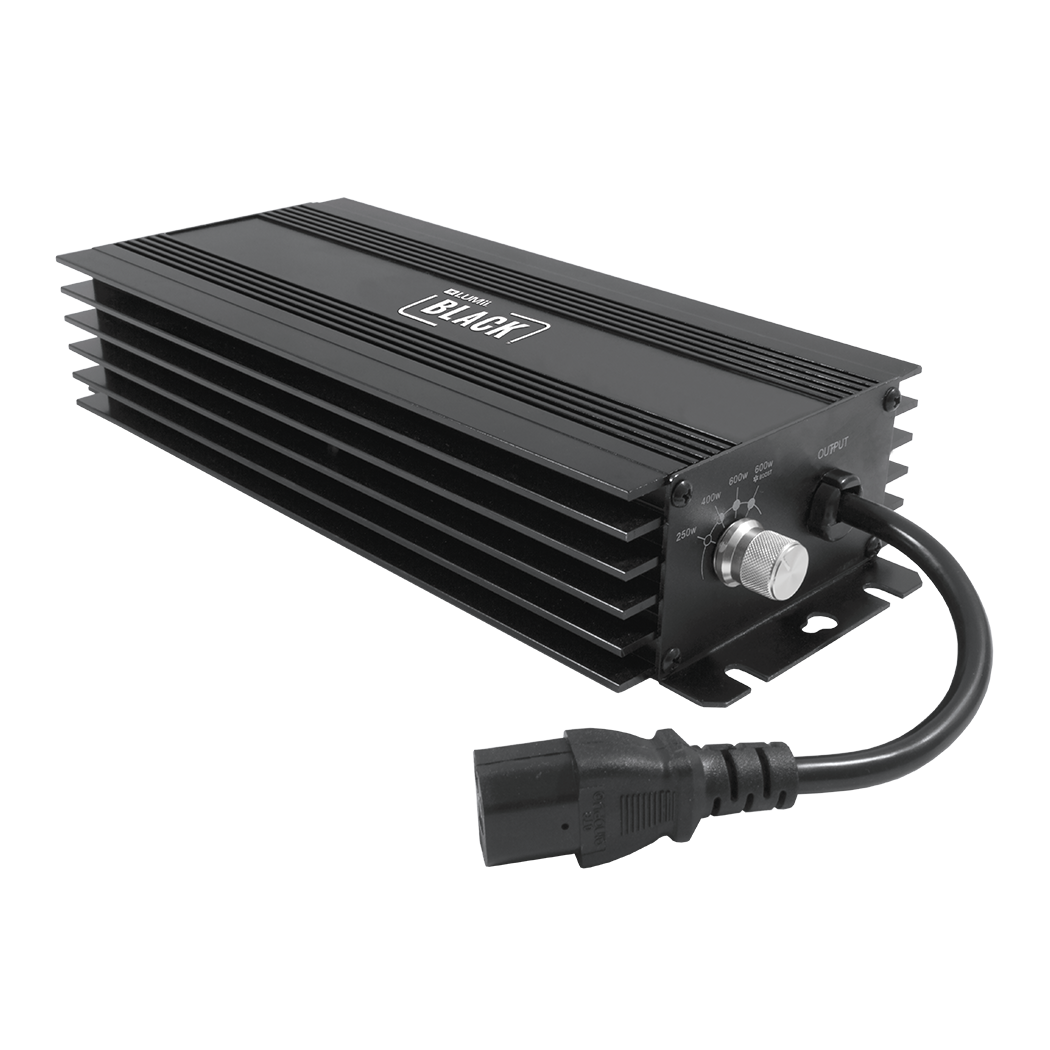 Black power converter with cable on a white background