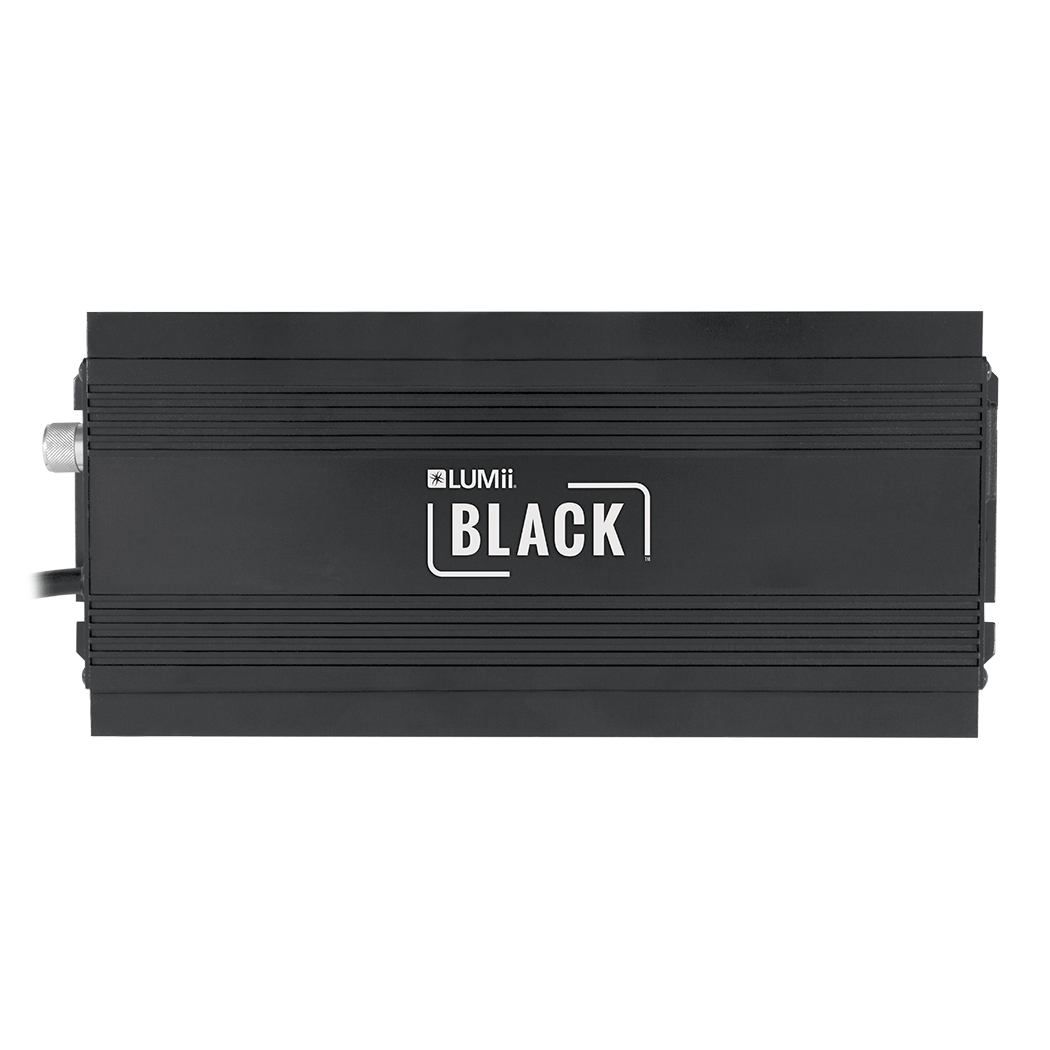 Black electronic device with 'LUMii BLACK' branding on a white background
