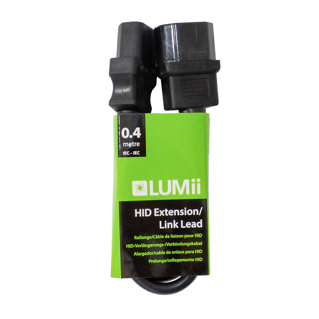 LUMii HID extension/link lead with black connectors on a white background