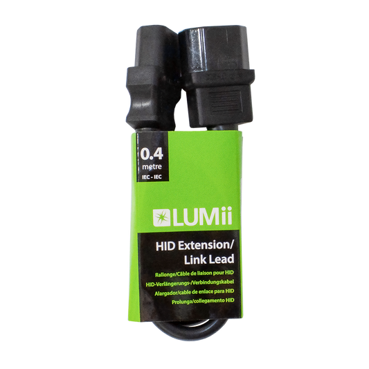 LUMii HID extension/link lead with black connectors on a white background