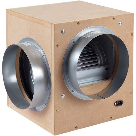 A beige-colored acoustic box fan with a central ventilation unit and two large circular ducts on the front.