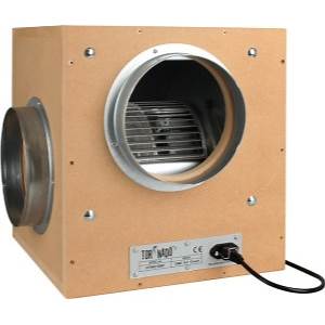 A beige acoustic box fan with a visible fan grill and electronic controls, designed for ventilation in grow areas.