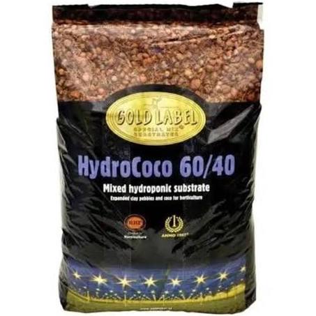 A 50-liter bag of Gold Label HydroCoco 60/40, a mixed hydroponic substrate, primarily used for gardening and potting.